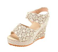 Keilsandaletten Damen Plateau Sommer Sommerschuhe Sandalen Sandale Keilabsatz Wedges Weisse Espadrilles Trendige Sale Keilsandalen Schuhe 39 Keilpumps Weiß Frauen Sandaletten-Schwarz