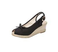 Keilsandaletten Damen Sale, Gewebtes Sandalen mit Keilabsatz Sandaletten Slingback Sandale mit Verstellbarem Riemen Hausschuhe Fischmaul Schlappen Orthopädische Keilpumps Plateau Sandals Sommer Schuhe