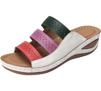 Keilsandaletten für Damen, niedrige Sommer-Slipper, offener Zehenbereich, Plateau-Keil, eleganter Sommerkeil, bequemes Gehen, böhmische Sandalen, Fußgewölbe-ützsandalen, Weiß, US11/EU43
