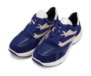 Keilsneaker ARA "BOSTON", Damen, Gr. 39, blau (dunkelblau, creme, weiß), Glattleder, Textil, Veloursleder, Schuhe, Freizeitschuh, Halbschuh, Schnürer mit Logoprägung, Weite H (13377662-39) dunkelblau,