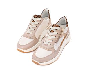 Keilsneaker ARA "GARDA", Damen, Gr. 5 (38), beige (creme, beige, leo), Glattleder, Textil, Veloursleder, kontrastfarbene Details, Schuhe, Plateausneaker, Keilsneaker mit Wechselfußbett in H-Weite (812