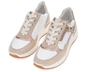 Keilsneaker ARA "GARDA", Damen, Gr. 6,5, beige (hellbeige, weiß), Glattleder, Veloursleder, kontrastfarbene Details, Schuhe, Plateausneaker, Keilsneaker mit Wechselfußbett in H-Weite (68352304-6,5) he