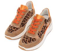 Keilsneaker ARA "GARDA", Damen, Gr. 9 (43), orange (beige, leo, orange), Glattleder, Veloursleder, animal-print, kontrastfarbene Details, Schuhe, Plateausneaker, Keilsneaker mit Wechselfußbett in H-We