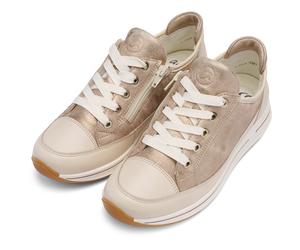 Keilsneaker ARA "OSAKA", Damen, Gr. 7,5 (41,5), beige (hellbeige, marmor), Glattleder, Schuhe, Freizeitschuh, Halbschuh, Schnürschuh mit Wechselfußbett, H-Weite (56736767-7,5) hellbeige, marmor