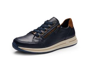 Keilsneaker ARA "OSAKA", Damen, Gr. 8 (42), blau (dunkelblau, braun), Glattleder, Veloursleder, unifarben mit Farbeinsatz, Schuhe, Freizeitschuh, Halbschuh, Schnürschuh in Komfortweite H = sehr weit (