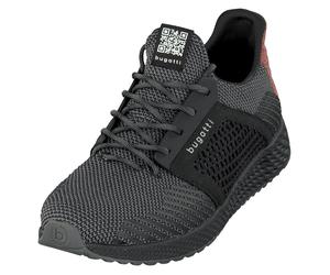 Keilsneaker BUGATTI, Herren, Gr. 42, schwarz (schwarz, grau), Textil, Schuhe, Freizeitschuh, Halbschuh, Schürer mit Kontrastbesatz an der Ferse (29722837-42) schwarz, grau