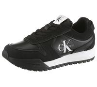 Keilsneaker CALVIN KLEIN JEANS "TOOTHY RUNNER LACEUP MIX", Damen, Gr. 36, schwarz, weiß, Leder, Lederimitat, Schuhe, Schnürschuh, Halbschuh, Freizeitschuh mit Profilsohle (87924163-36) schwarz, weiß