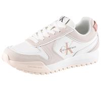 Keilsneaker CALVIN KLEIN JEANS "TOOTHY RUNNER LACEUP MIX", Damen, Gr. 40, weiß, hellbeige, Leder, Lederimitat, Schuhe, Schnürschuh, Halbschuh, Freizeitschuh mit Profilsohle (92207647-40) weiß, hellbei