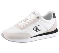 Keilsneaker CALVIN KLEIN "RETRO RUNNER ESS MIX MAT", Damen, Gr. 36, weiß, schwarz, Textil, Veloursleder, kontrastfarbene Details, Schuhe, Schnürschuh, Halbschuh, Freizeitschuh mit leichter Laufsohle (