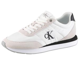 Keilsneaker CALVIN KLEIN "RETRO RUNNER ESS MIX MAT", Damen, Gr. 38, weiß, schwarz, Textil, Veloursleder, kontrastfarbene Details, Basic, Schuhe, Schnürschuh, Halbschuh, Freizeitschuh mit leichter Lauf