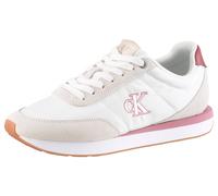 Keilsneaker CALVIN KLEIN "RETRO RUNNER ESS MIX MAT", Damen, Gr. 42, weiß, rose, Textil, Veloursleder, kontrastfarbene Details, Schuhe, Schnürschuh, Halbschuh, Freizeitschuh mit leichter Laufsohle (923
