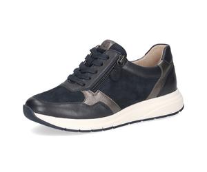 Keilsneaker CAPRICE, Damen, Gr. 40, blau (dunkelblau kombiniert), Leder, Schuhe, Freizeitschuh, Halbschuh, Schürer mit Besatz in Metallicoptik (41186924-40) dunkelblau kombiniert