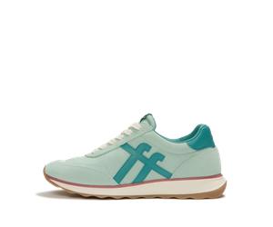 Keilsneaker FITFLOP "RETRO-Q FF FABRIC/SUEDE SNEAKERS", Damen, Gr. 38, mint, Leder, Nylon, Veloursleder, Schuhe, Schnürschuh, Freizeitschuh, Halbschuh mit Kontrastbesatz (86939737-38) mint