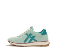 Keilsneaker FITFLOP "RETRO-Q FF FABRIC/SUEDE SNEAKERS", Damen, Gr. 39, mint, Leder, Nylon, Veloursleder, Schuhe, Schnürschuh, Freizeitschuh, Halbschuh mit Kontrastbesatz (86939737-39) mint