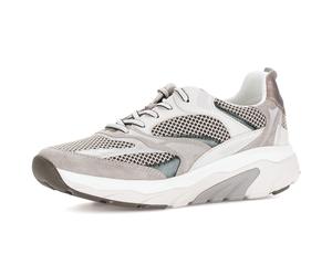 Keilsneaker GABOR, Damen, Gr. 40, grau (beige kombiniert), Kalbsleder, Textil, Ziegenveloursleder, Schuhe Sneaker, Freizeitschuh, Halbschuh, Schnürschuh mit rollingsoft-Laufsohle (79080611-40) beige k