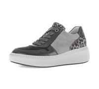 Keilsneaker GABOR, Damen, Gr. 41, grau, schwarz, leo, Veloursleder, Ziegenleder, Schuhe, Plateau, Halbschuh, Schnürschuh in Bequemweite G (= weit) (36127422-41) grau, schwarz, leo