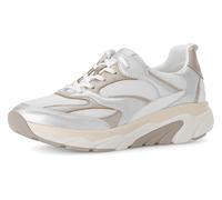 Keilsneaker GABOR, Damen, Gr. 41, silber (weiß, silberfarben, goldfarben), Kalbsleder, Textil, Schuhe Sneaker, Freizeitschuh, Halbschuh, Schnürschuh mit rollingsoft-Laufsohle (56383209-41) weiß, silbe