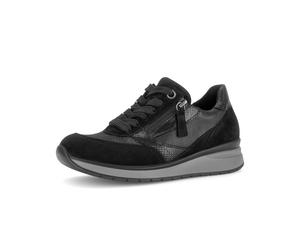 Keilsneaker GABOR, Damen, Gr. 42, schwarz, Glattleder, Textil, Veloursleder, Reptilienprägung, Schuhe, Schnürer mit Reptilienprägung in Komfortweite K (=extraweit) (68457950-42) schwarz