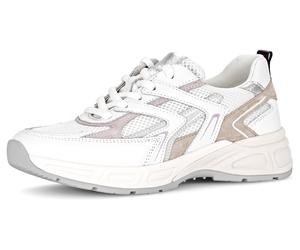 Keilsneaker GABOR "DAVOS", Damen, Gr. 39, weiß, flieder, beige, Glattleder, Textil, Veloursleder, Schuhe, Freizeitschuh, Halbschuh, Schnürer in Komfortweite H (= sehr weit) (40626167-39) weiß, flieder