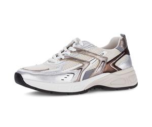Keilsneaker GABOR "DAVOS", Damen, Gr. 41, silberfarben, goldfarben, braun, Glattleder, Textil, metallic, Schuhe, Freizeitschuh, Halbschuh, Schnürer in Komfortweite H (= sehr weit) (91434962-41) silber