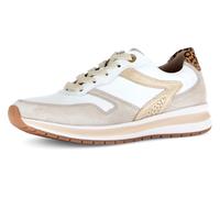Keilsneaker GABOR "FLORENZ", Damen, Gr. 35, beige (weiß, hellbeige, leo), Glattleder, Veloursleder, Schuhe Keilsneaker, Freizeitschuh, Halbschuh, Schnürer in Schuhweite G (=weit) (50046254-35)