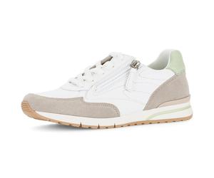 Keilsneaker GABOR "FLORENZ", Damen, Gr. 38, beige (weiß, grün), Glattleder, Veloursleder, Schuhe, Freizeitschuh, Halbschuh, Schnürschuh mit Kontrastbesätzen, G-Weite (63034769-38) weiß, grün