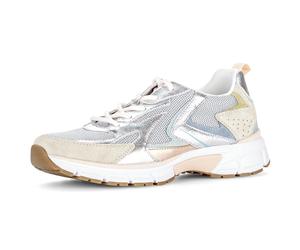 Keilsneaker GABOR "FLORENZ", Damen, Gr. 38, silber (weiß, pastell), Leder, Textil, Schuhe, Freizeitschuh, Halbschuh, Schnürer in Bequemweite G (= weit) (28409717-38) weiß, pastell