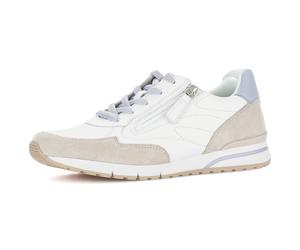 Keilsneaker GABOR "FLORENZ", Damen, Gr. 41, weiß, blau, Glattleder, Veloursleder, Schuhe, Freizeitschuh, Halbschuh, Schnürschuh mit Kontrastbesätzen, G-Weite (45249530-41) weiß, blau