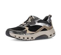 Keilsneaker GABOR ROLLINGSOFT, Damen, Gr. 37, schwarz, mokka, silberfarben, Glattleder, Textil, Veloursleder, metallic, Schuhe, Plateau, Schnürschuh, Halbschuh mit Wechselfußbett (20279113-37) schwarz