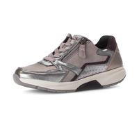 Keilsneaker GABOR ROLLINGSOFT, Damen, Gr. 38, silber (grau, altrosa, silberfarben), Veloursleder, Ziegenleder, metallic, Schuhe, Schnürer, Halbschuh, Freizeitschuh mit zusätzlichem Reißverschluss (421