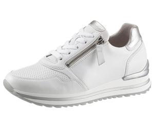 Keilsneaker GABOR "TURIN", Damen, Gr. 40, silber (weiß, silberfarben), Kalbsleder, Ziegenleder, kontrastfarbene Details, Schuhe Keilsneaker, mit silberfarbenen Details, Freizeitschuh, Halbschuh, Schnü