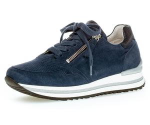 Keilsneaker GABOR "TURIN", Damen, Gr. 42, blau (nachtblau, blau), Ziegenveloursleder, Schuhe Sneaker, Freizeitschuh, Halbschuh, Schnürschuh mit leichter Perforierung (76486947-42) nachtblau, blau