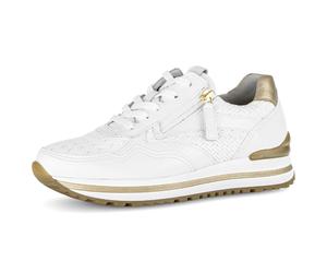 Keilsneaker GABOR "TURIN", Damen, Gr. 42, weiß, goldfarben, Leder, Schuhe, Freizeitschuh, Halbschuh, Schnürschuh in Komfortweite G (=weit) (62716237-42) weiß, goldfarben