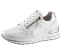 Keilsneaker GABOR "TURIN", Damen, Gr. 43, silber (weiß, silberfarben), Kalbsleder, Ziegenleder, kontrastfarbene Details, Schuhe Keilsneaker, mit silberfarbenen Details, Freizeitschuh, Halbschuh, Schnü