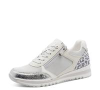 Keilsneaker MARCO TOZZI, Damen, Gr. 36, weiß (silberfarben kombiniert), Lederimitat, Textil, kontrastfarbene Details, Schuhe, Freizeitschuh, Halbschuh, Schnürschuh in veganer Verarbeitung (26955356-36