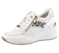 Keilsneaker MARCO TOZZI, Damen, Gr. 40, weiß (weiß, beige), Lederimitat, kontrastfarbene Details, Schuhe Sneaker, Freizeitschuh, Halbschuh Schnürschuh mit Außenreißverschluss (28570153-40) weiß, beige