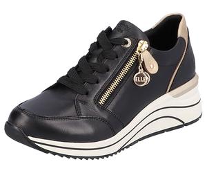 Keilsneaker REMONTE, Damen, Gr. 39, schwarz (schwarz, gold sohle weiß), Leder, Lederimitat, Schuhe, Freizeitschuh, Halbschuh, Schnürschuh mit Rieker TEX-Membran (36849117-39) schwarz, gold sohle weiß