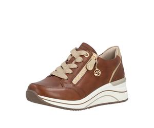 Keilsneaker REMONTE, Damen, Gr. 40, cognac, goldfarben, Leder, Lederimitat, Schuhe, Freizeitschuh, Halbschuh, Schnürschuh mit Rieker TEX-Membran (21673103-40) cognac, goldfarben
