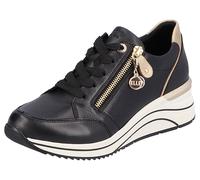 Keilsneaker REMONTE, Damen, Gr. 40, schwarz (schwarz, gold sohle weiß), Leder, Lederimitat, Schuhe, Freizeitschuh, Halbschuh, Schnürschuh mit Rieker TEX-Membran (36849117-40) schwarz, gold sohle weiß