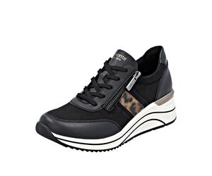 Keilsneaker REMONTE, Damen, Gr. 40, schwarz (schwarz, leo), Lederimitat, Textil, Schuhe, Schnürschuh, Halbschuh, Freizeitsneaker in veganer Verarbeitung (21152351-40) schwarz, leo