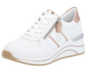 Keilsneaker REMONTE, Damen, Gr. 40, weiß (weiß, kupfer), Leder, Lederimitat, Schuhe Sneaker, Freizeitschuh, Halbschuh, Schnürschuh mit Metallic-Kontrastbesätzen, Topseller (24000167-40) weiß, kupfer