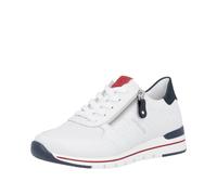 Keilsneaker REMONTE, Damen, Gr. 41, weiß (weiß, dunkelblau, rot), Leder, unifarben mit Farbeinsätzen, Schuhe Sneaker, mit gepolstertem Fußbett, Freizeitschuh, Halbschuh, Schnürschuh (64374022-41) weiß