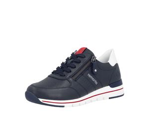 Keilsneaker REMONTE, Damen, Gr. 44, blau (nachtblau, weiß, rot), Leder, unifarben mit Farbeinsätzen, Schuhe Sneaker, mit gepolstertem Fußbett, Freizeitschuh, Halbschuh, Schnürschuh (15955767-44) nacht