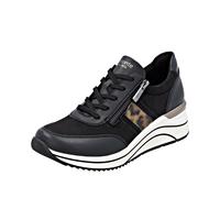 Keilsneaker REMONTE, Damen, Gr. 44, schwarz (schwarz, leo), Lederimitat, Textil, Schuhe, Schnürschuh, Halbschuh, Freizeitsneaker in veganer Verarbeitung (21152351-44) schwarz, leo