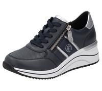Keilsneaker REMONTE, Damen, Gr. 44, silber (nachtblau, silberfarben), Leder, Lederimitat, kontrastfarbene Details, Schuhe Sneaker, Freizeitschuh, Halbschuh, Schnürschuh mit Metallic-Kontrastbesätzen (