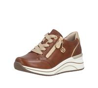 Keilsneaker REMONTE, Damen, Gr. 45, cognac, goldfarben, Leder, Lederimitat, Schuhe, Freizeitschuh, Halbschuh, Schnürschuh mit Rieker TEX-Membran (21673103-45) cognac, goldfarben