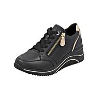 Keilsneaker REMONTE, Damen, Gr. 45, gold (schwarz, goldfarben), Leder, Lederimitat, unifarben mit Farbeinsatz, Schuhe, Freizeitschuh, Halbschuh, Schnürschuh mit Rieker TEX-Membran (86312409-45) schwar