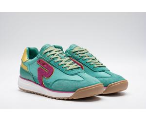 Keilsneaker REPLAY, Damen, Gr. 36, grün (grün kombiniert), Leder, Lederimitat, Textil, kontrastfarbene Details, Schuhe, Trend-Sneaker, Halbschuh, Schnürschuh mit Profilsohle (10791515-36) grün kombini