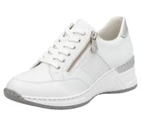 Keilsneaker RIEKER, Damen, Gr. 39, silber (weiß, silberfarben), Lederimitat, Textil, Glitzer, Schuhe Sneaker, Schnürschuh, Halbschuh, Sneaker mit loser Einlage, schmale Form (72018238-39) weiß, silber