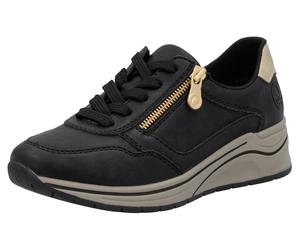 Keilsneaker RIEKER, Damen, Gr. 40, gold (schwarz, goldfarben), Lederimitat, Schuhe, Halbschuh, Schnürschuh, Freizeitschuh mit Soft-Einlage (12452065-40) schwarz, goldfarben